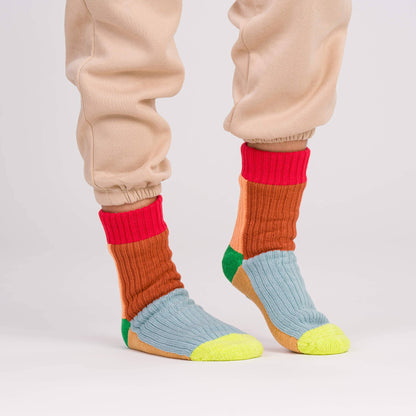 Kaleidoscope Knit House Socks: Olive Cobalt / S/M - W 6-9<br>M 5-7.5 - PMA Store at the Portland Museum of Art, Maine
