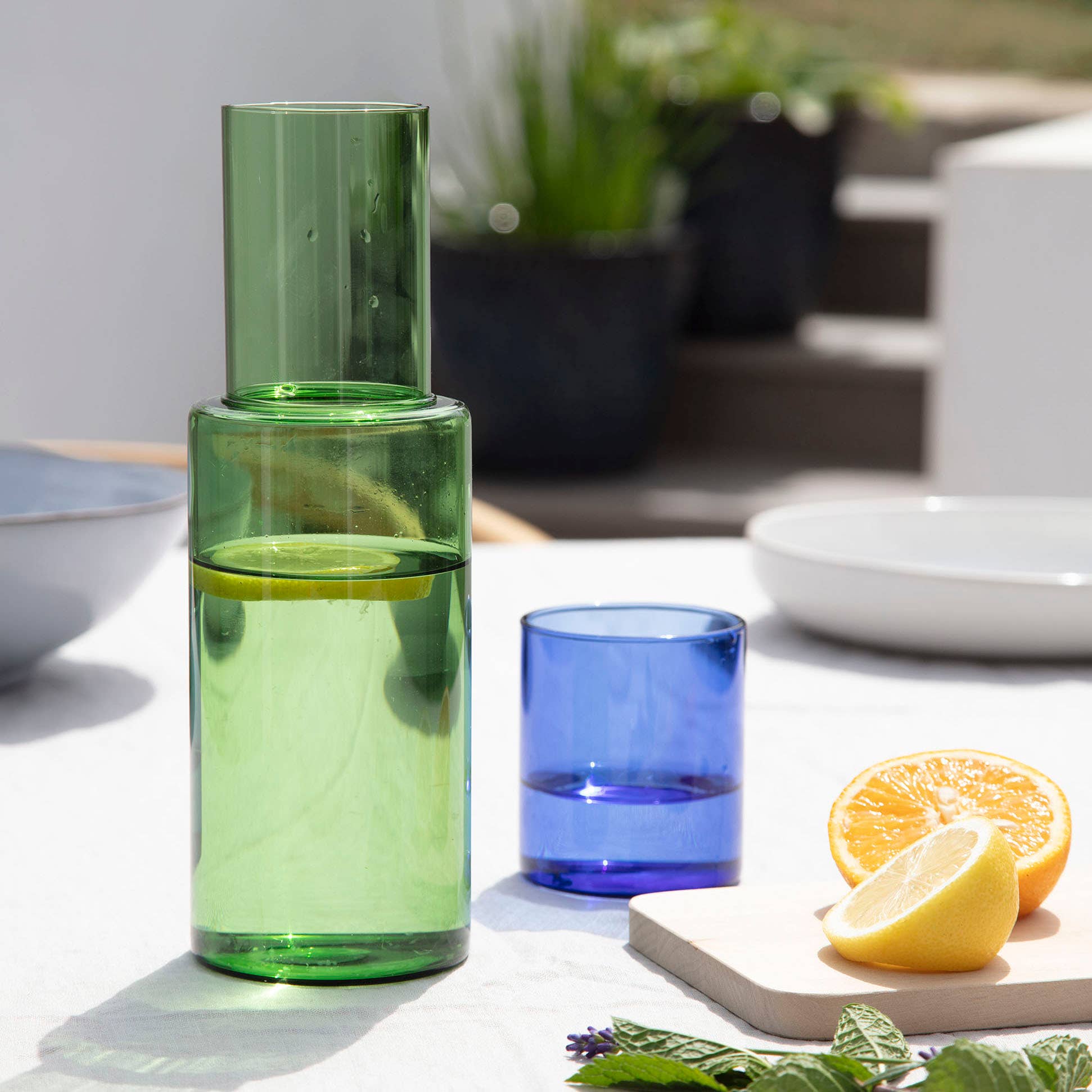 Block Design - Duo Tone Glass Carafe: Pink/Green - PMA Store at the Portland Museum of Art, Maine