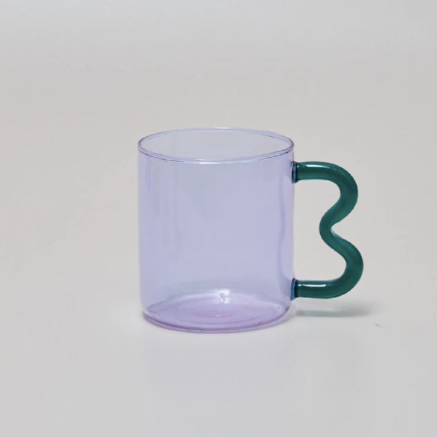 IVORE.GROUP (We cover All Import duty) - Colorful Ear Glass Mug: Green with Purple Handle - PMA Store at the Portland Museum of Art, Maine
