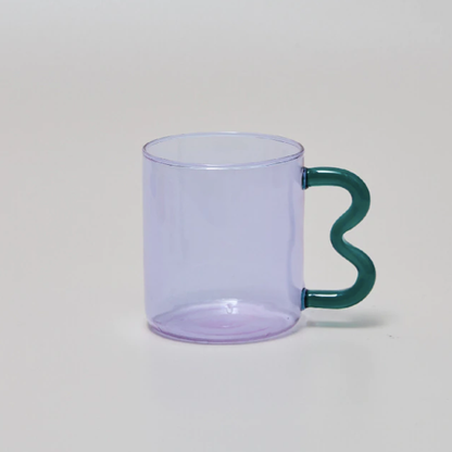 IVORE.GROUP (We cover All Import duty) - Colorful Ear Glass Mug: Green with Purple Handle - PMA Store at the Portland Museum of Art, Maine