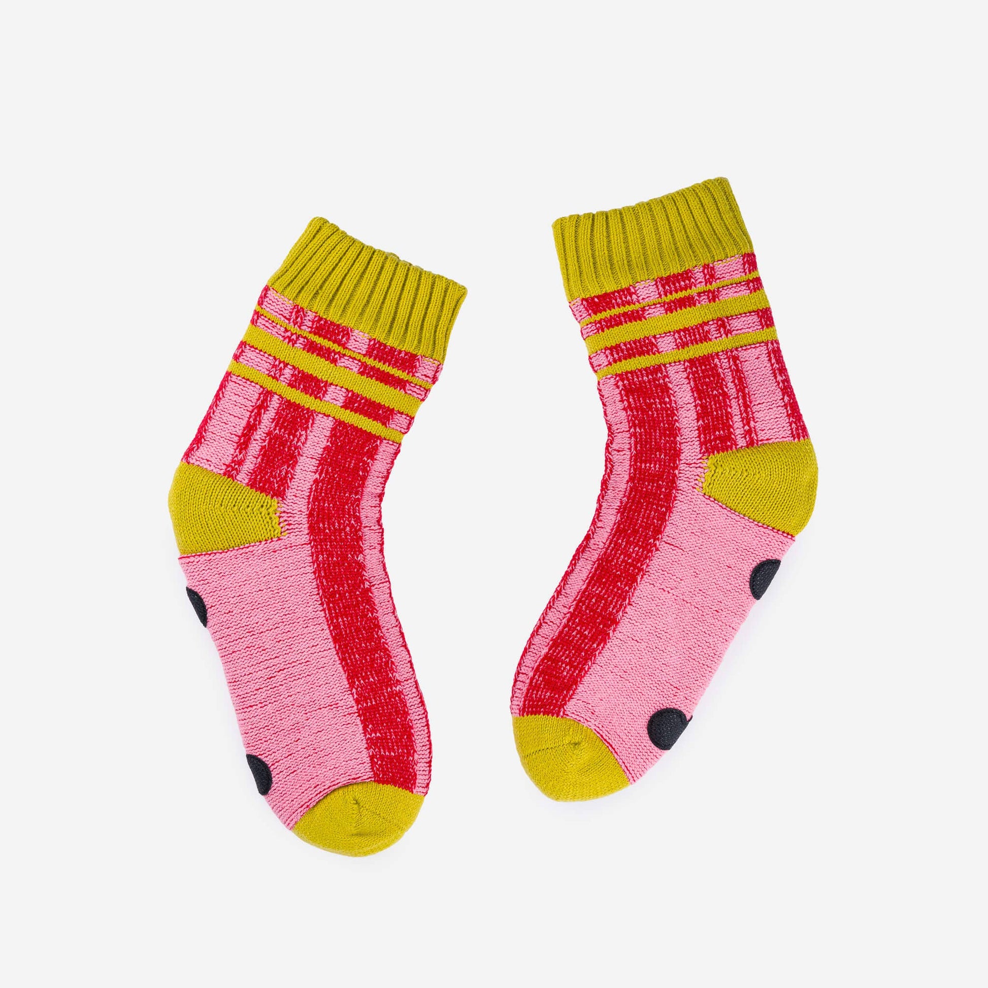 Plaid Stripe House Socks: Pink Red / S/M - W 6-9<br>M 5-7.5 - PMA Store at the Portland Museum of Art, Maine