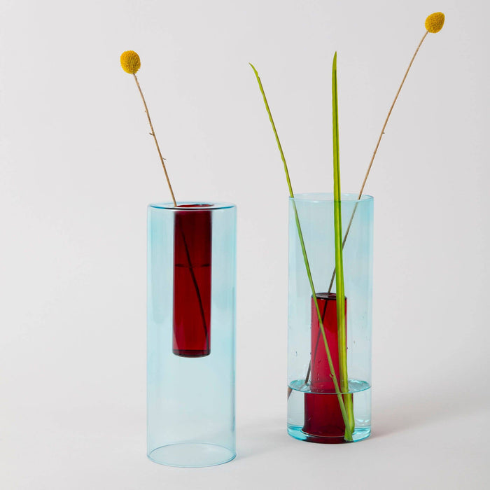 Block Design - Reversible Glass Vase - Large: Blue/Red