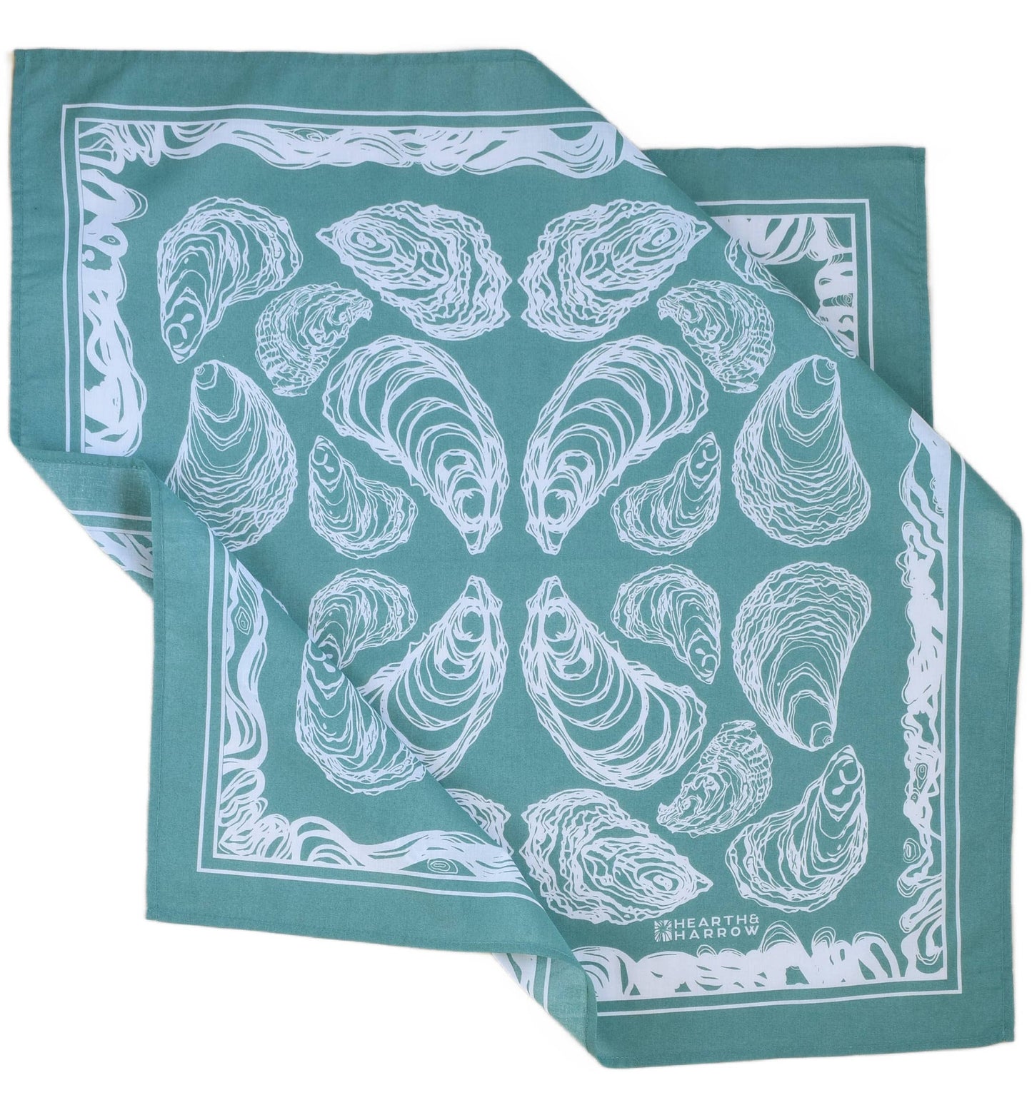Hearth and Harrow - Oyster Bandana - 100% Cotton - Hand Printed - Green Teal - PMA Store at the Portland Museum of Art, Maine
