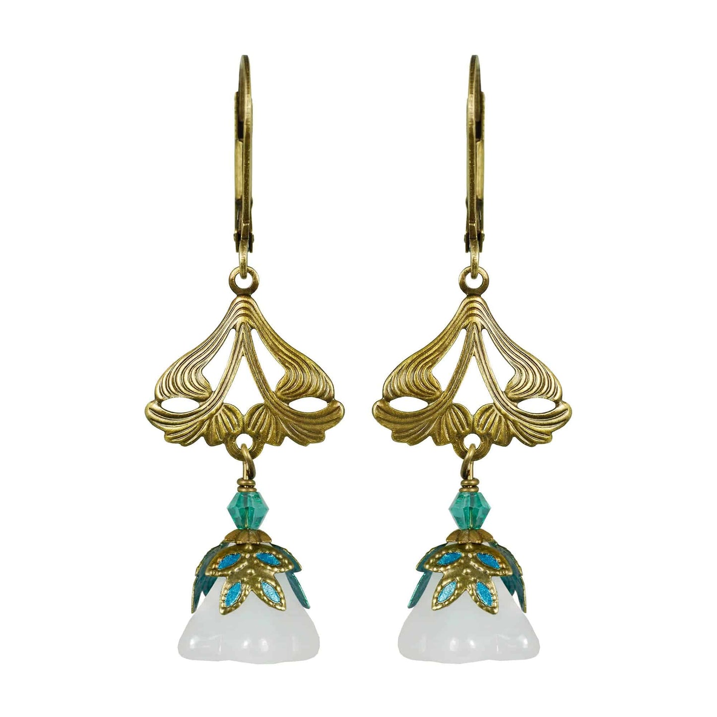 NoMonet - Fairyland: Love Light Classic Hand Painted Floral Earrings: Gold Jade And Black - PMA Store at the Portland Museum of Art, Maine