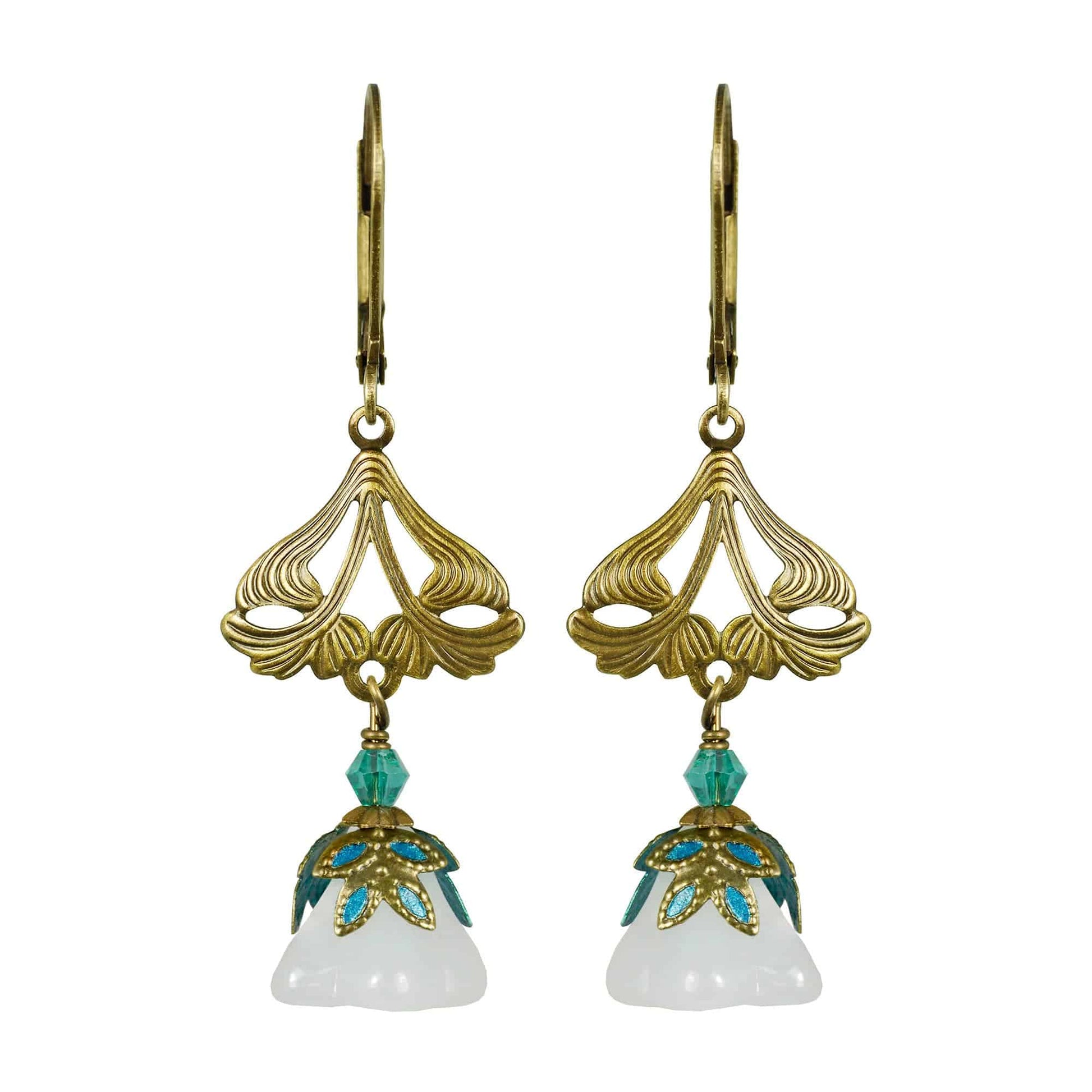 NoMonet - Fairyland: Love Light Classic Hand Painted Floral Earrings: Gold Jade And Black - PMA Store at the Portland Museum of Art, Maine