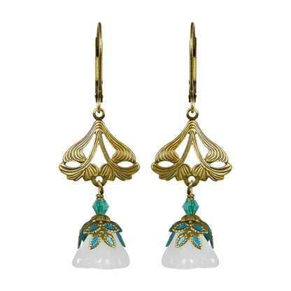 NoMonet - Fairyland: Love Light Classic Hand Painted Floral Earrings: Gold Jade And Black - PMA Store at the Portland Museum of Art, Maine