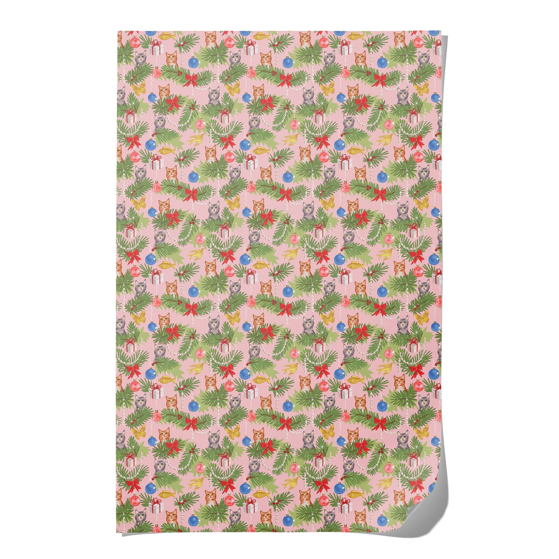 Meowy Christmas holiday wrapping paper: Single - PMA Store at the Portland Museum of Art, Maine
