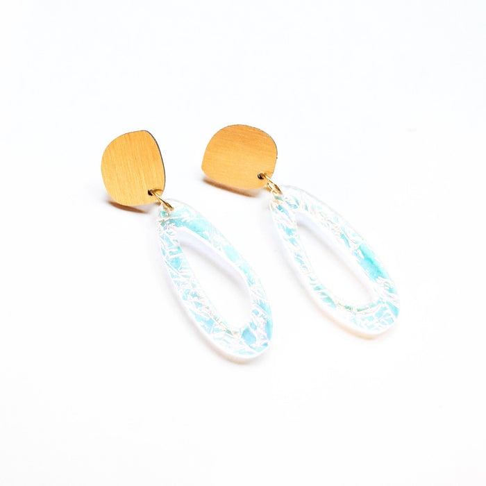 dconstruct - Ecoresin Earrings - Fluid Oval Drop: Lunar / Gold