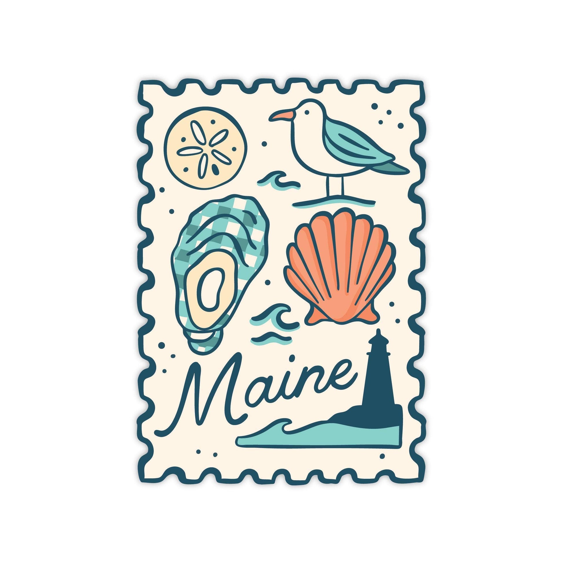 Stuck on Maine - Coastal Maine Stamp Sticker: Weatherproof Vinyl Art - PMA Store at the Portland Museum of Art, Maine