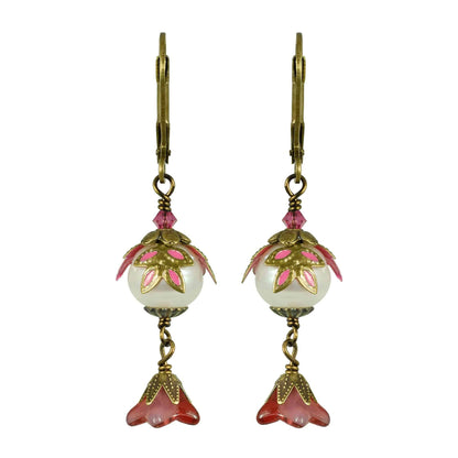 NoMonet - Fairyland: Pearl & Flower Crystal Hand-Painted Drop Earrings: Gold And Turquoise - PMA Store at the Portland Museum of Art, Maine