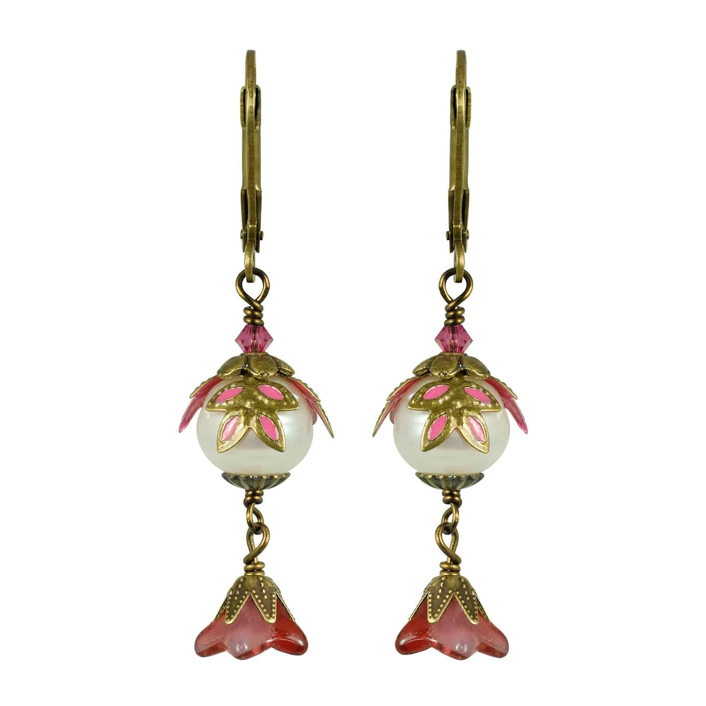 NoMonet - Fairyland: Pearl & Flower Crystal Hand-Painted Drop Earrings: Gold And Black - PMA Store at the Portland Museum of Art, Maine