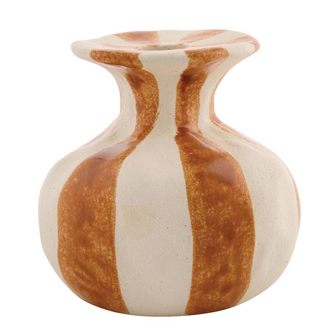 Orange Striped Ceramic Candle Holder - Small: Ceramic / 4" Dia x 4" H - PMA Store at the Portland Museum of Art, Maine