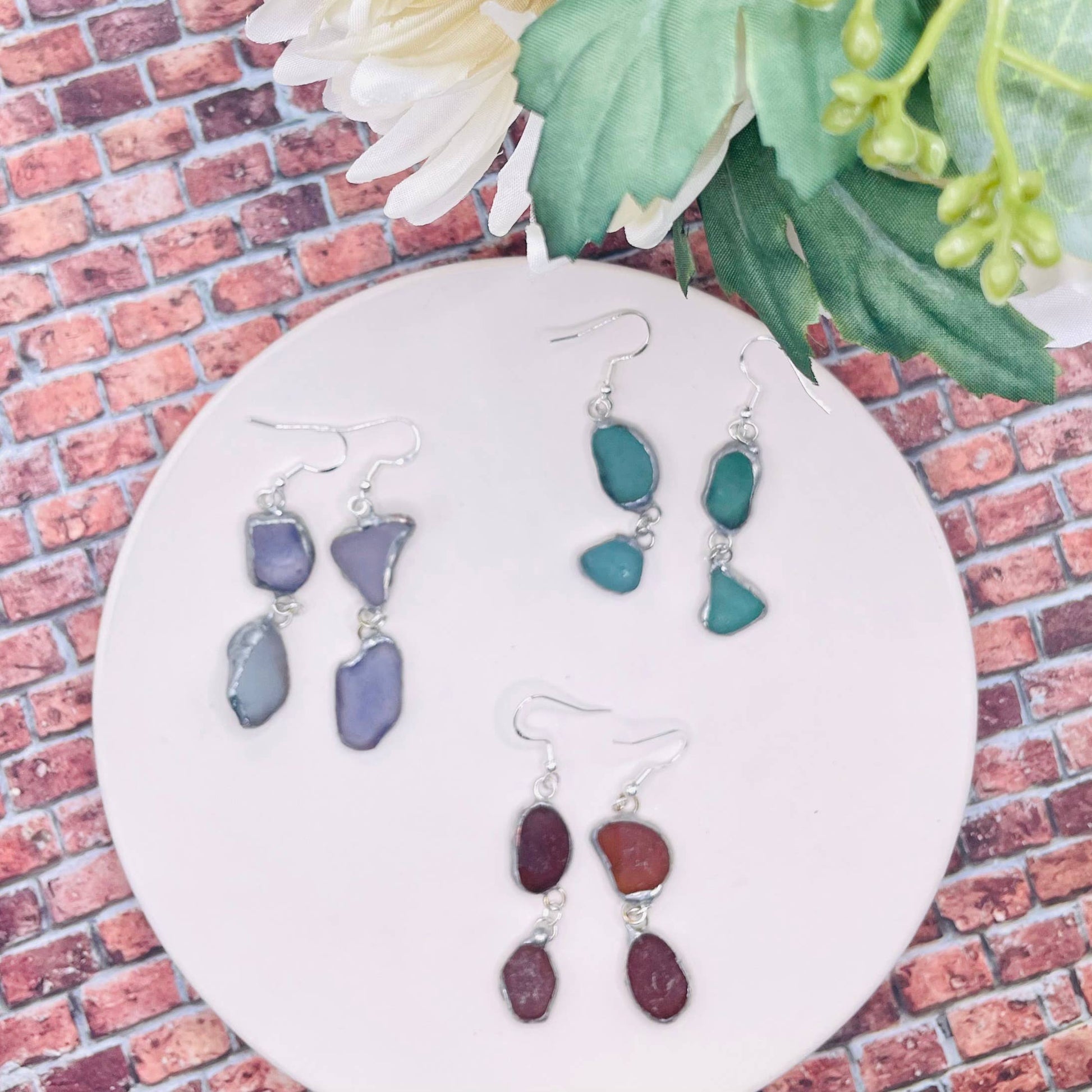 Cyn Elizabeth Studios - Drift Duo Sea Glass Earrings: Carded on white cardstock - PMA Store at the Portland Museum of Art, Maine
