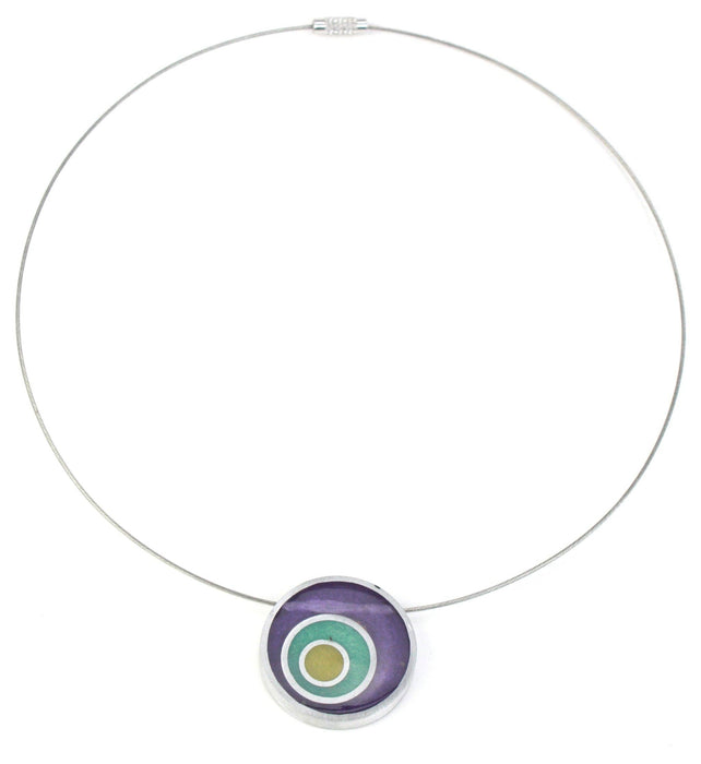 Resinique triple circle necklace - Purple, seafoam and yellow