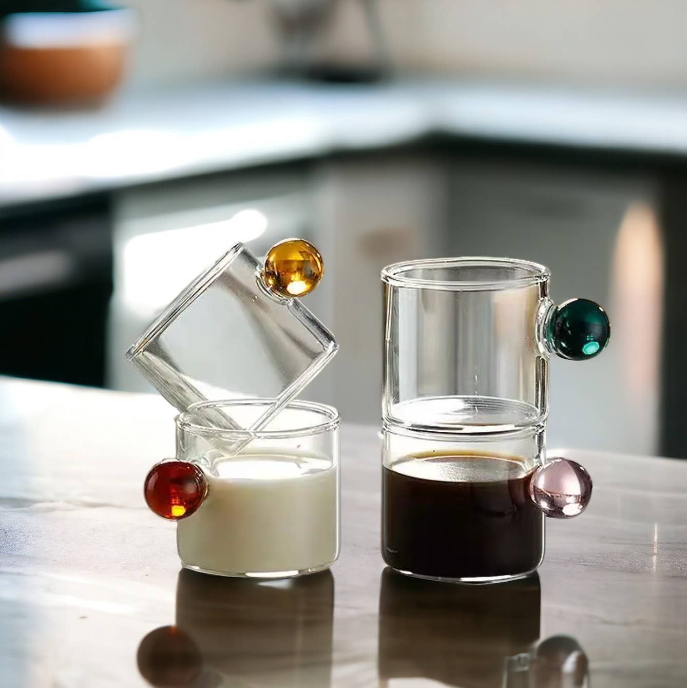 110ml Espresso Glass Cups | Ball Handle Coffee Cup: Pink - PMA Store at the Portland Museum of Art, Maine