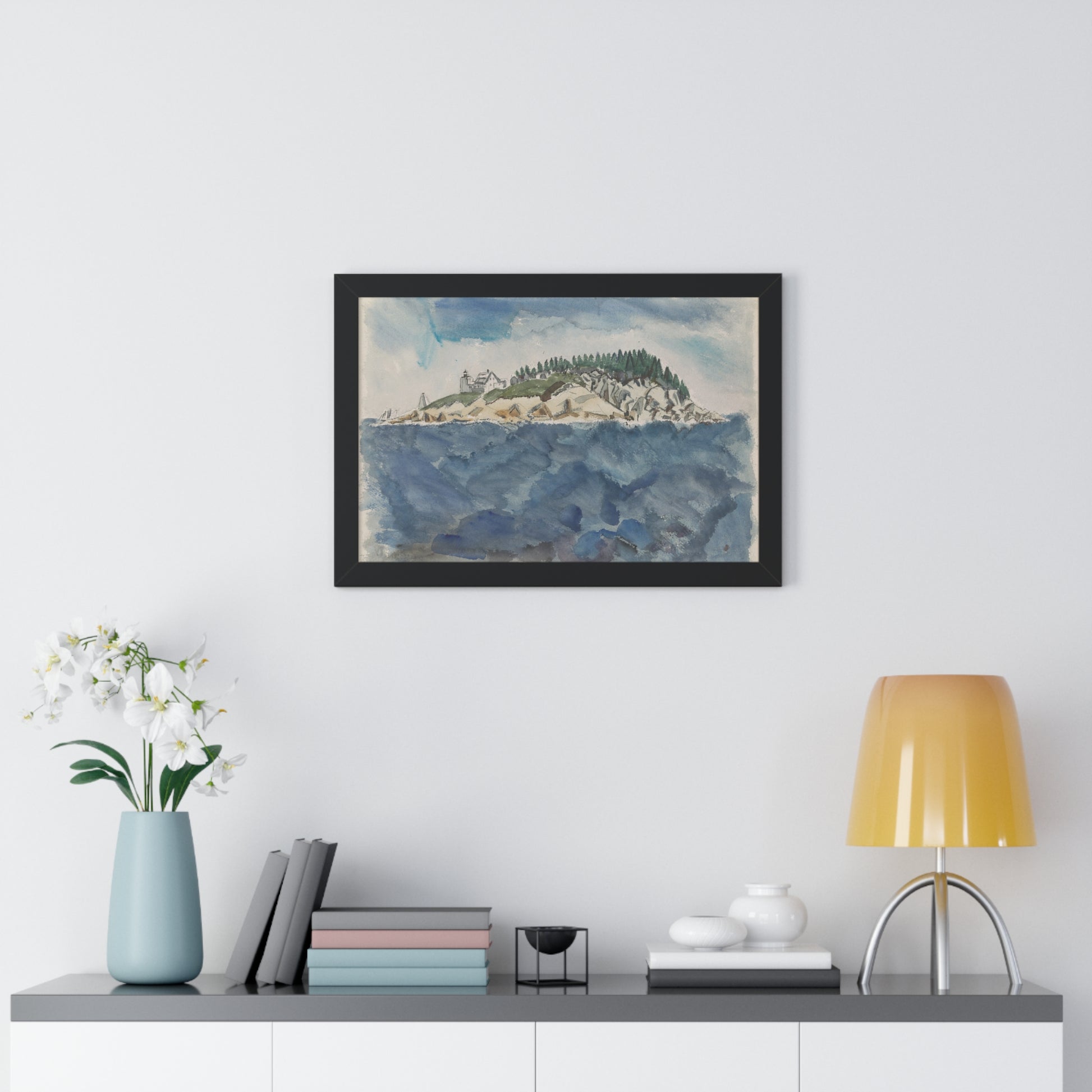 Deer Isle Series: Mark Island Lighthouse, 1928 by John Marin Framed Poster - PMA Store at the Portland Museum of Art, Maine