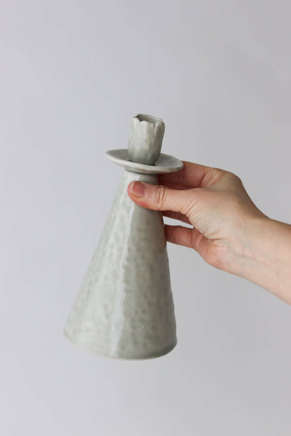 Elizabeth Benotti Ceramics - Everyday Pinched Candlestick Holder: Striped / Short - PMA Store at the Portland Museum of Art, Maine