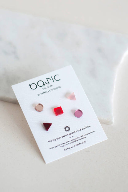 Pamela Coromoto - Basic - Mini Earrings Set (5) - Colorful Palette: Red/Blue Palette