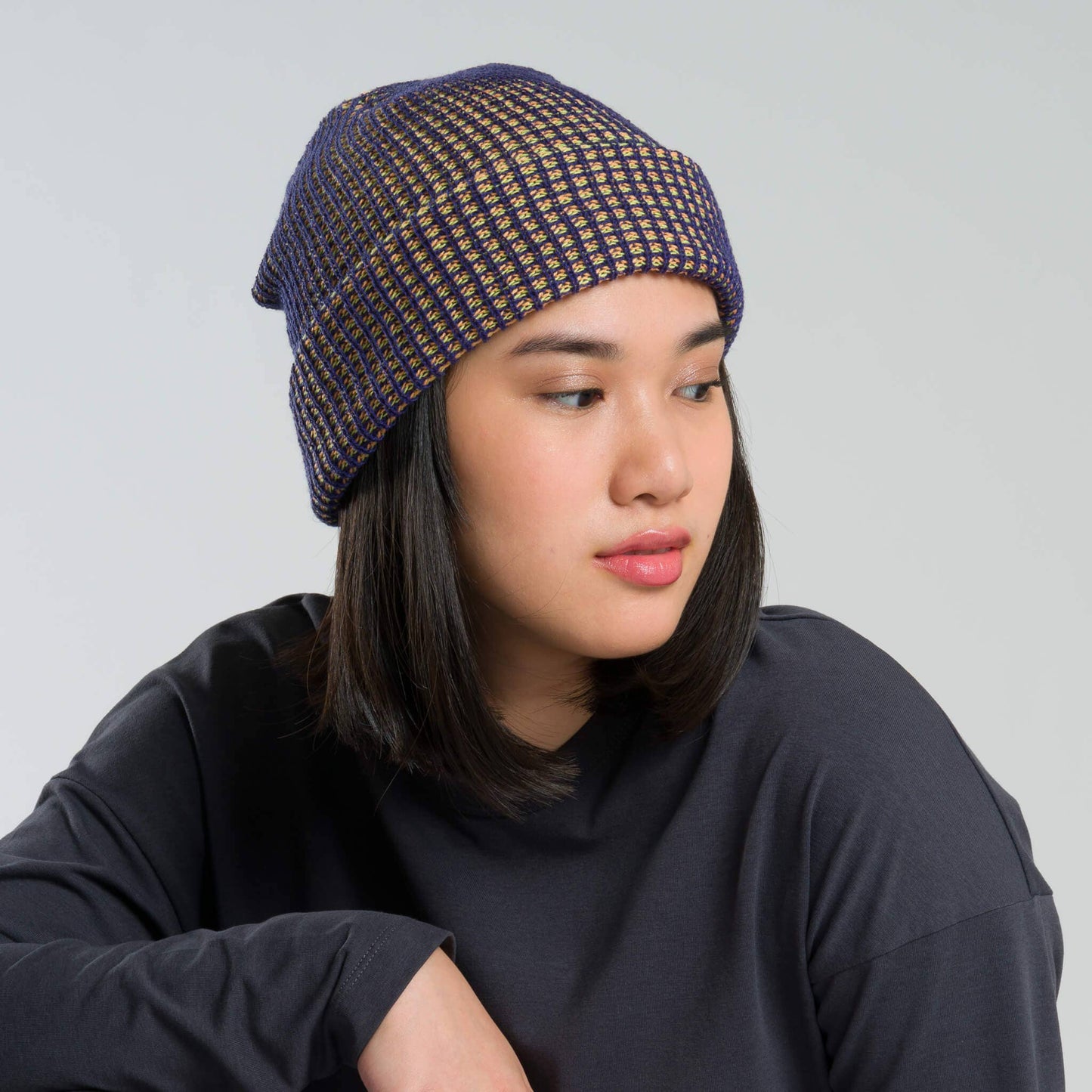 Simple Grid Knit Beanie: Lime Pink - PMA Store at the Portland Museum of Art, Maine