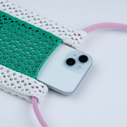 Raffia Phone Sling: Golden Olive Pink - PMA Store at the Portland Museum of Art, Maine