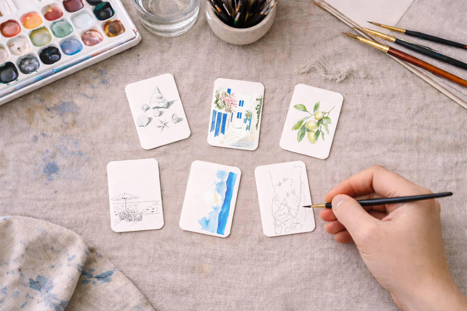 Cate Paper Co. - Paintable Watercolor Card Deck - Mediterranean Coast - PMA Store at the Portland Museum of Art, Maine
