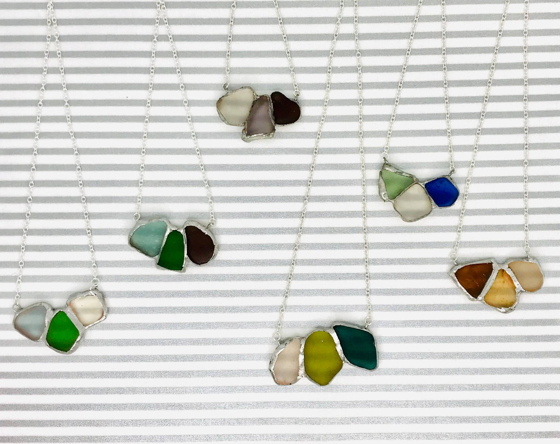 Cyn Elizabeth Studios - Shoreline Souvenir Sea Glass Necklace: Carded on white cardstock - PMA Store at the Portland Museum of Art, Maine