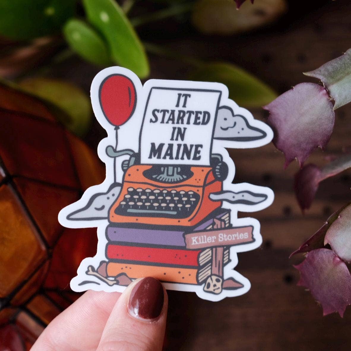 Stuck on Maine - Stephen King Maine Sticker: Typewriter, Red Balloon - PMA Store at the Portland Museum of Art, Maine
