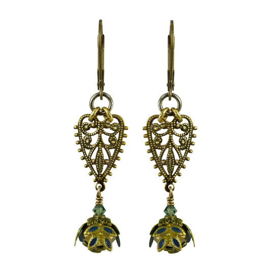 NoMonet - Fairyland: Vintage Filigree Heart Hand Painted Earrings: Verdigris and Turquoise - PMA Store at the Portland Museum of Art, Maine