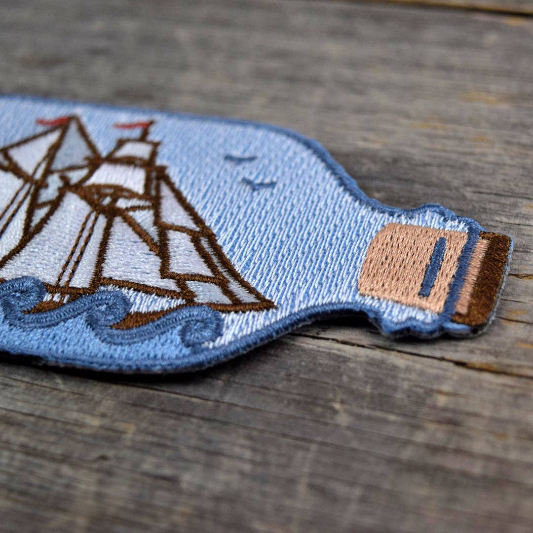 Quiet Tide Goods - Ship in a Bottle Embroidered Patch - PMA Store at the Portland Museum of Art, Maine