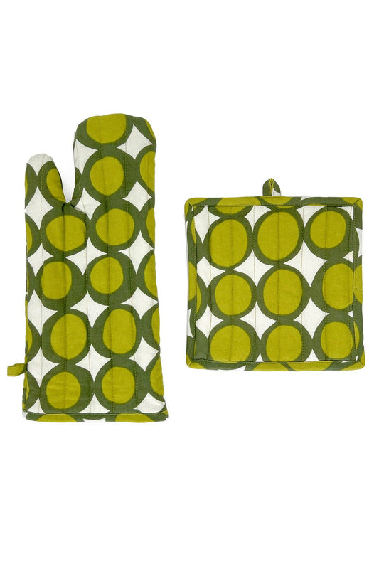 See Design - Oven Mitt & Potholder Set: Egg Citron/Pine