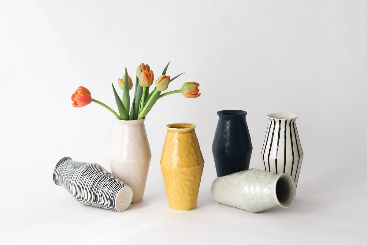 Elizabeth Benotti Ceramics - Everyday Pinched Vase: Striped - PMA Store at the Portland Museum of Art, Maine