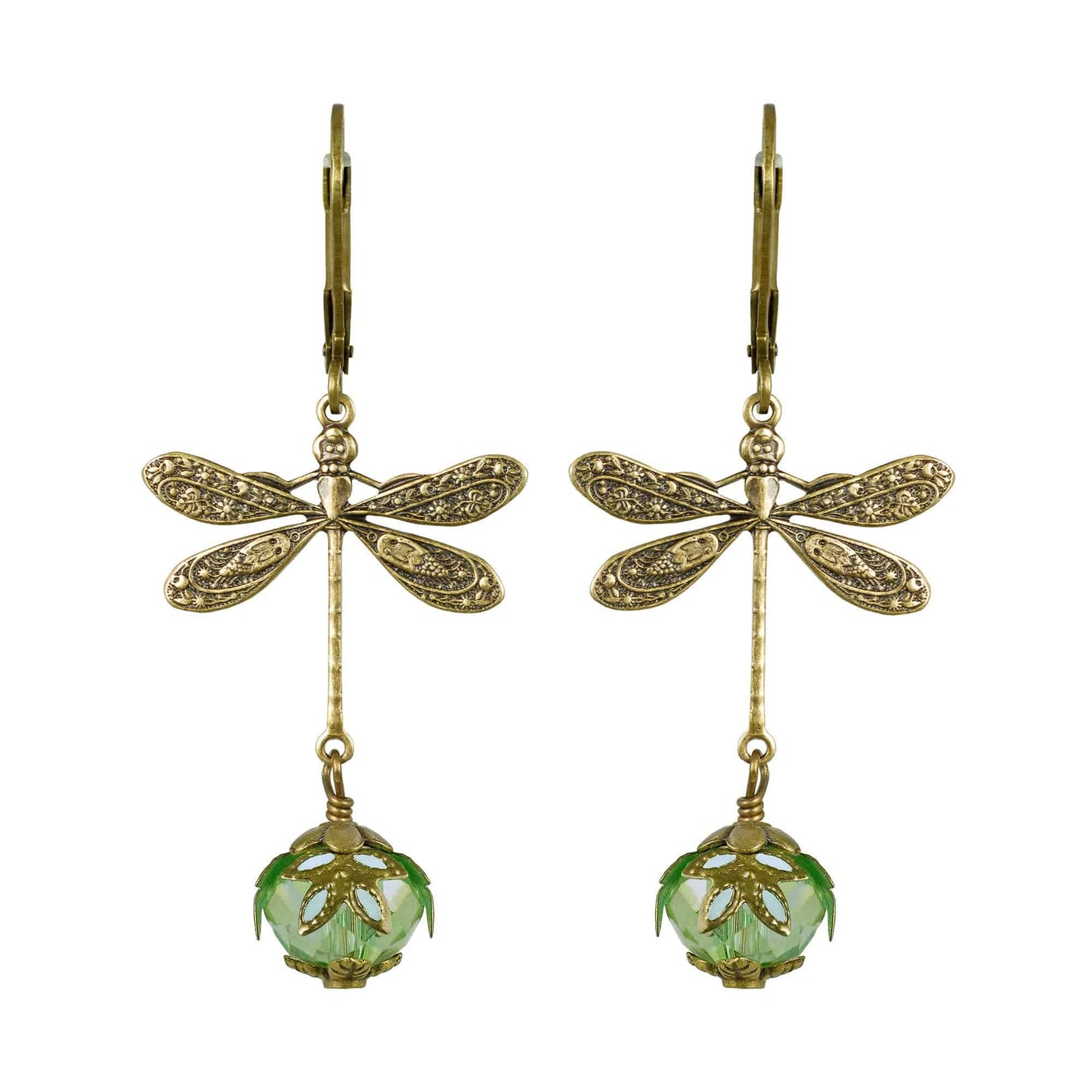 NoMonet - Fairyland: Dragonfly Daze Earrings Artisan Painted Filigree : Gold And Green - PMA Store at the Portland Museum of Art, Maine