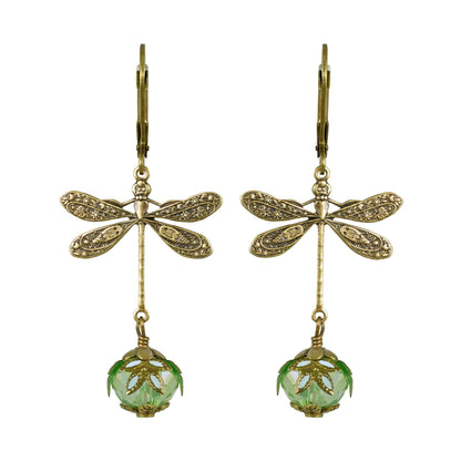 NoMonet - Fairyland: Dragonfly Daze Earrings Artisan Painted Filigree : Gold And Green - PMA Store at the Portland Museum of Art, Maine