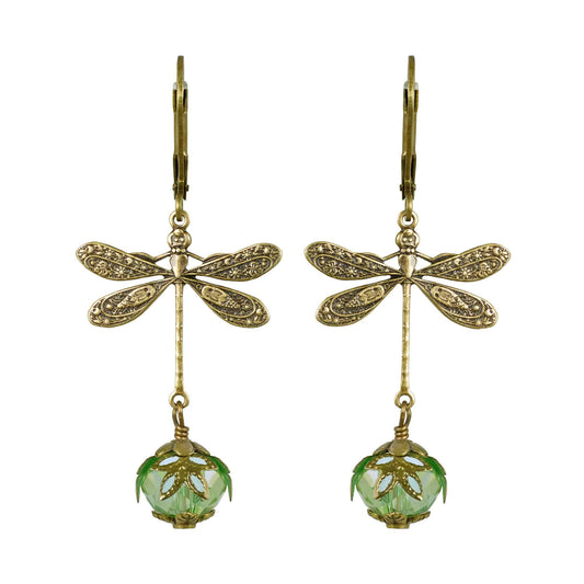 NoMonet - Fairyland: Dragonfly Daze Earrings Artisan Painted Filigree : Gold And Green - PMA Store at the Portland Museum of Art, Maine
