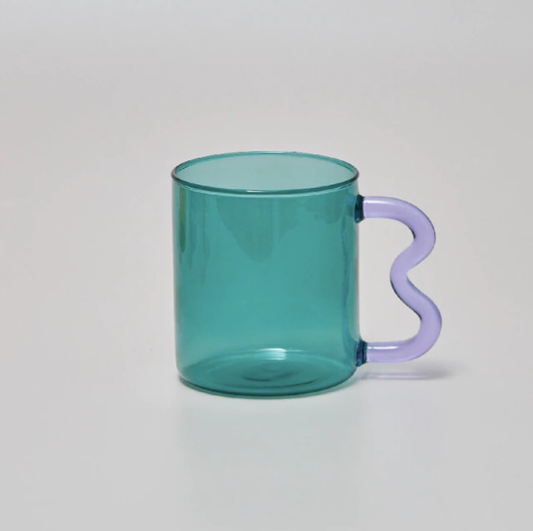 IVORE.GROUP (We cover All Import duty) - Colorful Ear Glass Mug: Green with Purple Handle - PMA Store at the Portland Museum of Art, Maine