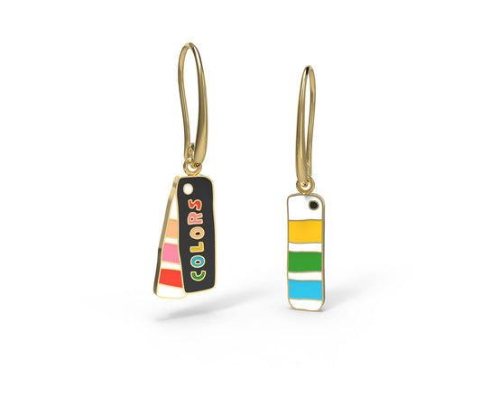 Yellow Owl Workshop - Colors Swatch Book Earrings - Artsy Gold Colorful Jewelry - PMA Store at the Portland Museum of Art, Maine