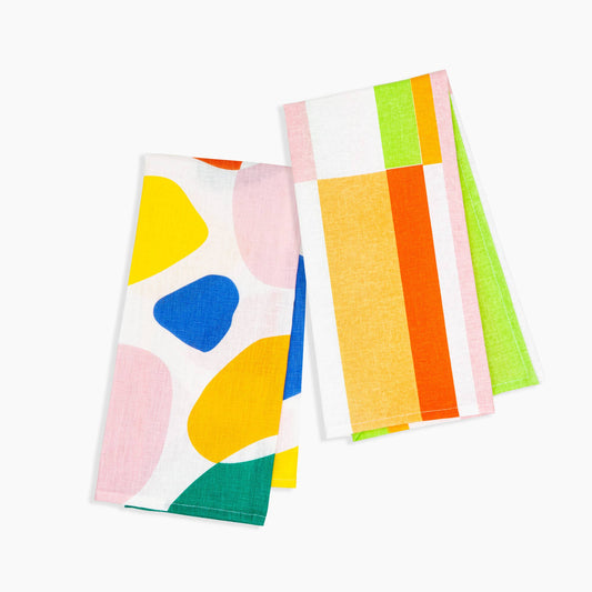 Poketo - Linen Tea Towel Set in Stripes and Boulders - PMA Store at the Portland Museum of Art, Maine
