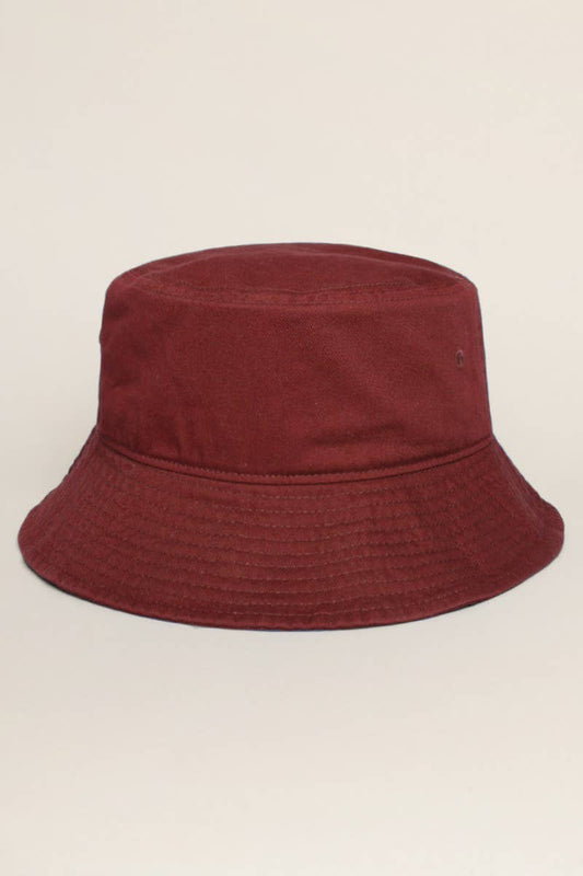 Fashion City - Solid Color Cotton Bucket Fisherman Hats: BURGUNDY / L/XL