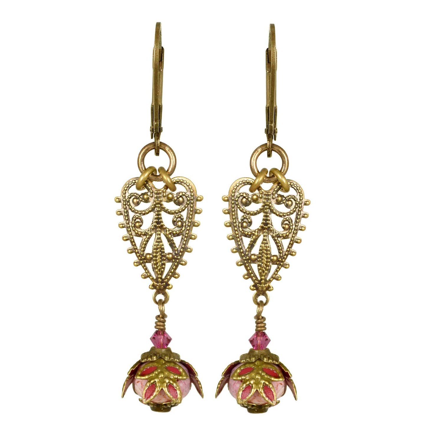NoMonet - Fairyland: Vintage Filigree Heart Hand Painted Earrings: Verdigris and Turquoise - PMA Store at the Portland Museum of Art, Maine
