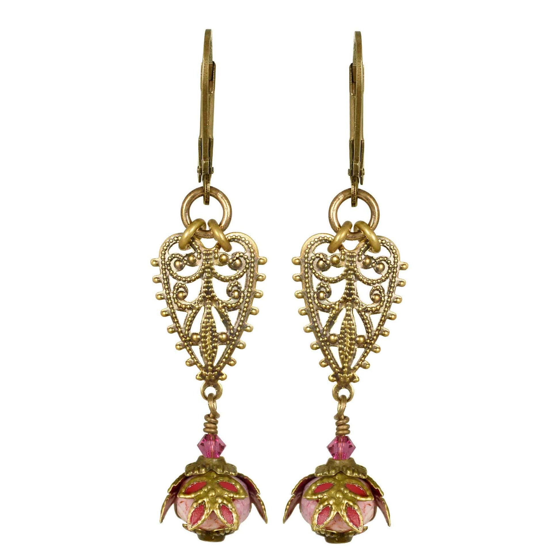 NoMonet - Fairyland: Vintage Filigree Heart Hand Painted Earrings: Verdigris and Turquoise - PMA Store at the Portland Museum of Art, Maine