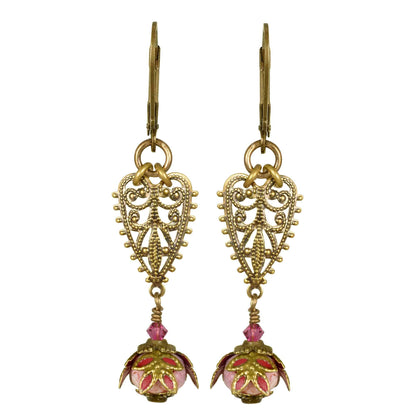 NoMonet - Fairyland: Vintage Filigree Heart Hand Painted Earrings: Verdigris and Turquoise - PMA Store at the Portland Museum of Art, Maine