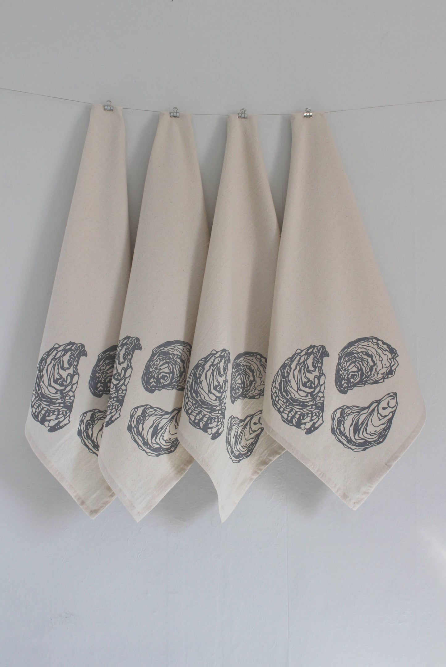 Hearth and Harrow - Set of 4 Organic Cotton Oyster Napkins - Oysters - Nautical: Grey - PMA Store at the Portland Museum of Art, Maine