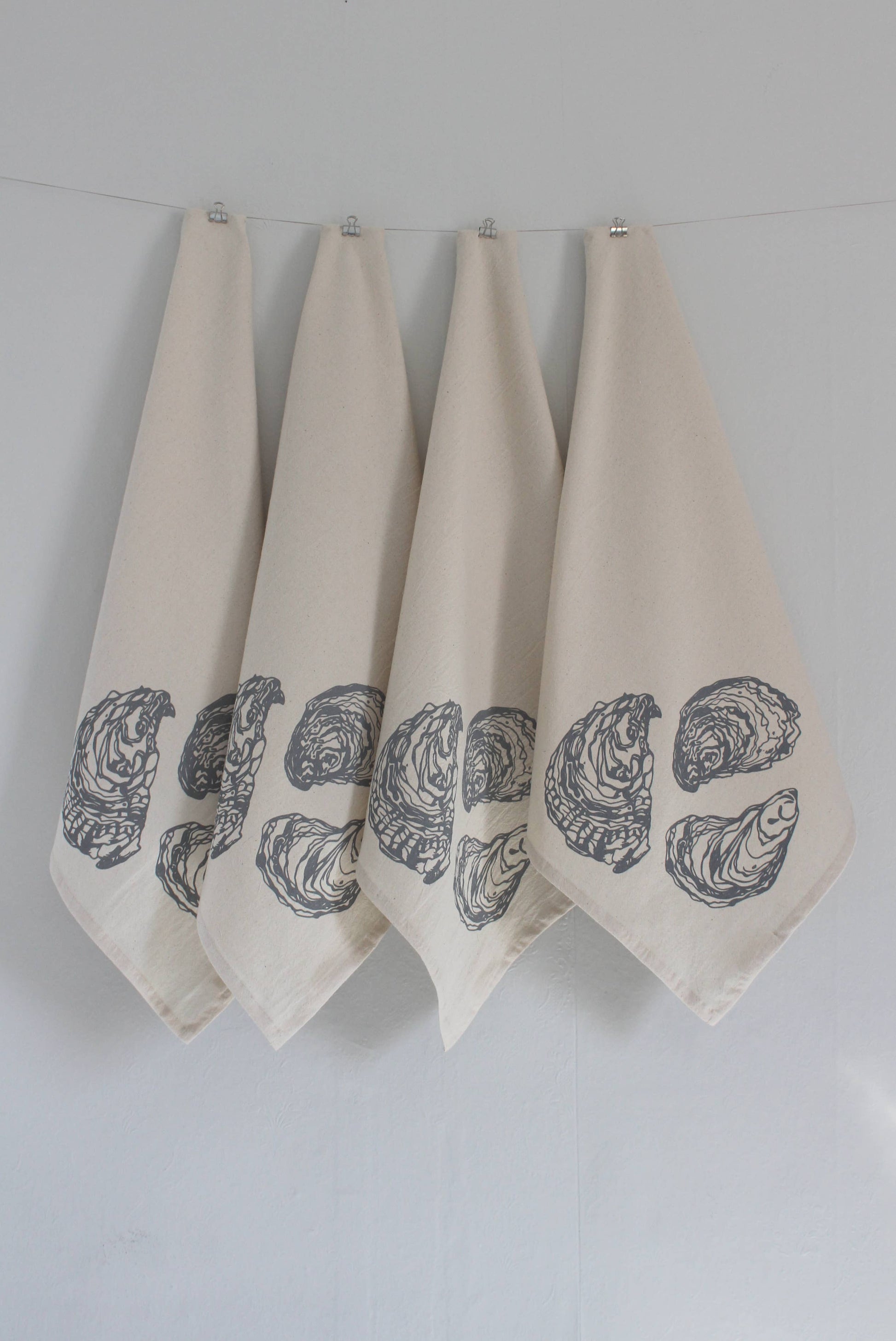 Hearth and Harrow - Set of 4 Organic Cotton Oyster Napkins - Oysters - Nautical: Grey - PMA Store at the Portland Museum of Art, Maine