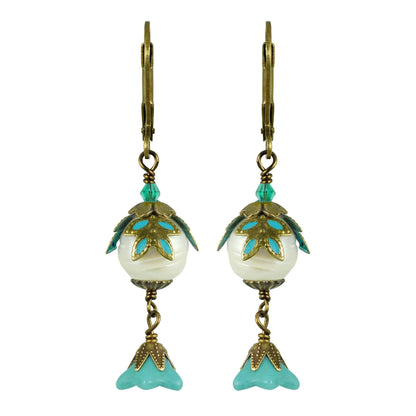 NoMonet - Fairyland: Pearl & Flower Crystal Hand-Painted Drop Earrings: Gold And Black - PMA Store at the Portland Museum of Art, Maine