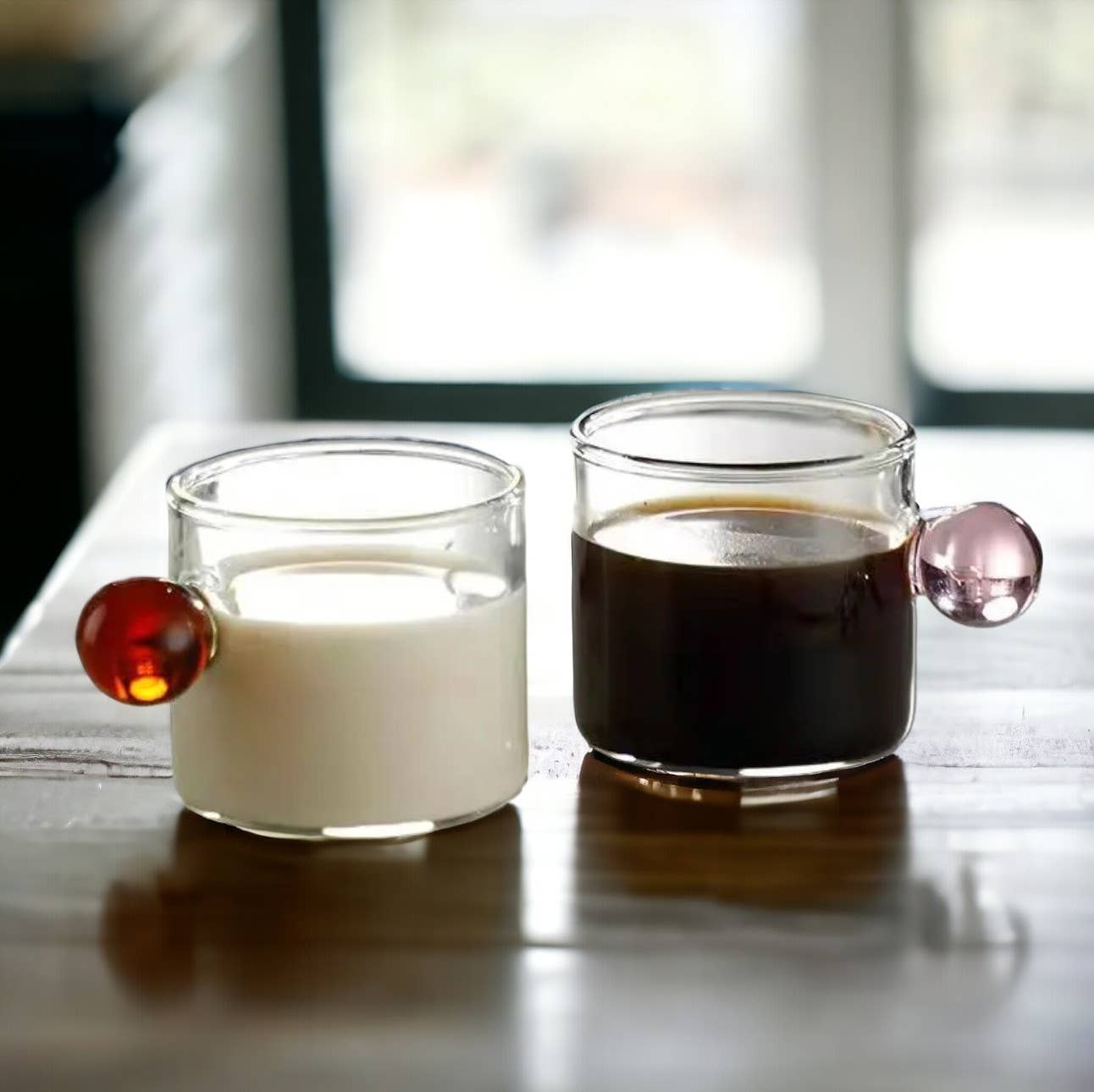 110ml Espresso Glass Cups | Ball Handle Coffee Cup: Pink - PMA Store at the Portland Museum of Art, Maine