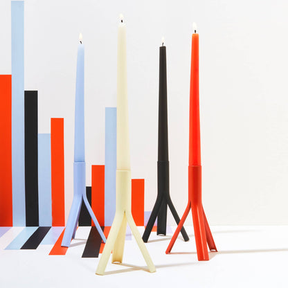 Taper Candles (4 Pack) + Steel Rocket Candle Holder, Orange - PMA Store at the Portland Museum of Art, Maine