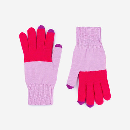Colorblock Knit Touchscreen Gloves: Peach Lime - PMA Store at the Portland Museum of Art, Maine