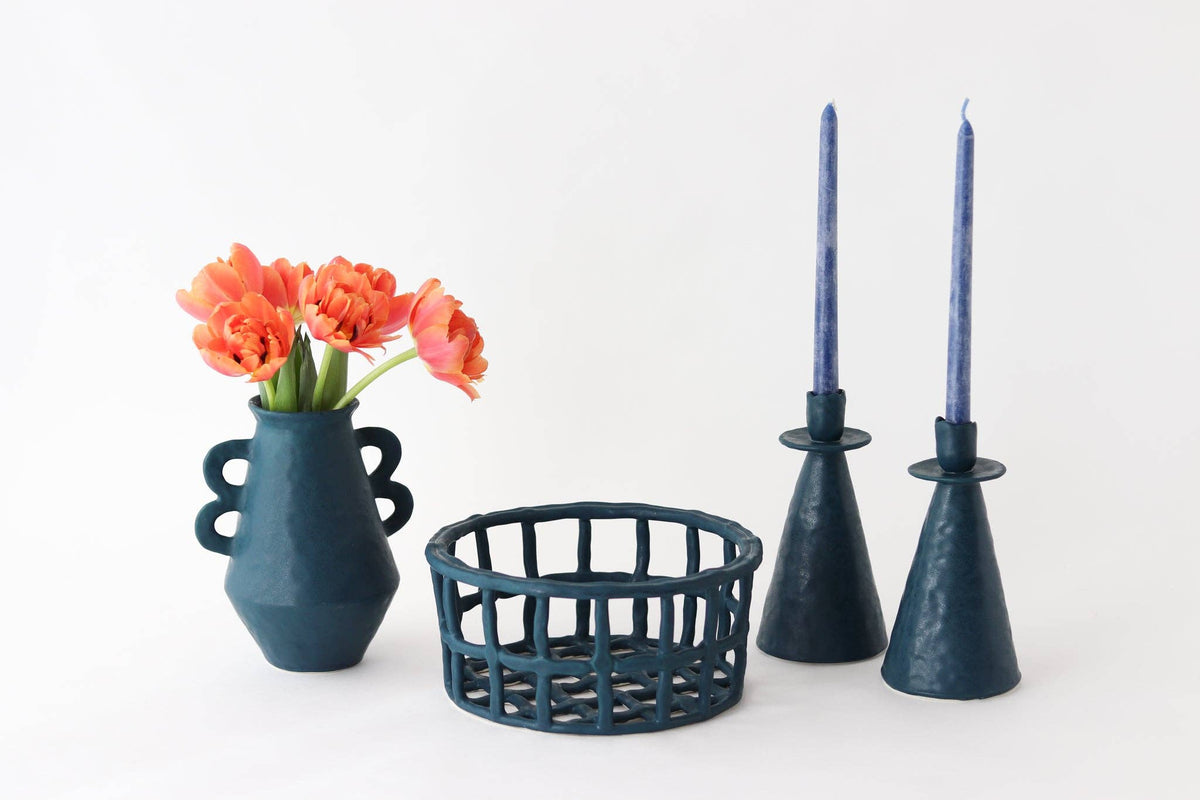 Elizabeth Benotti Ceramics - Everyday Pinched Candlestick Holder: Daybreak / Tall - PMA Store at the Portland Museum of Art, Maine