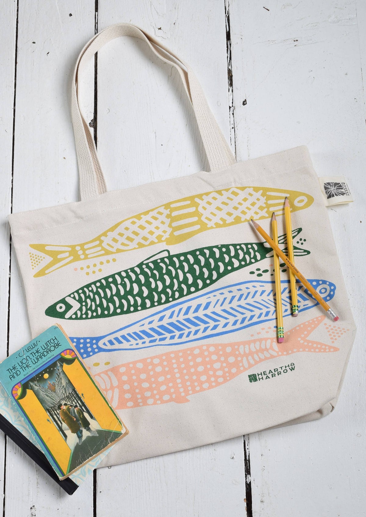 Hearth and Harrow - Sardine Tote Bag - 100% Cotton - Market and Beach Bag
