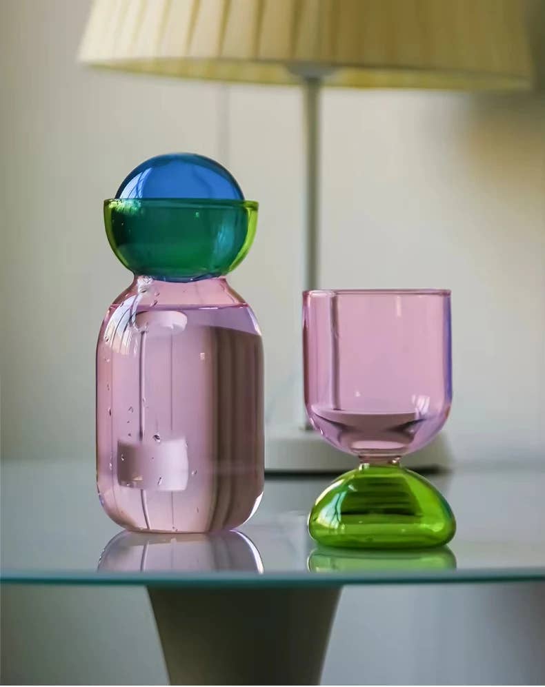 Modern Colorful Art Glass Water Carafe & Cup | Pitcher: Blue Cup - PMA Store at the Portland Museum of Art, Maine